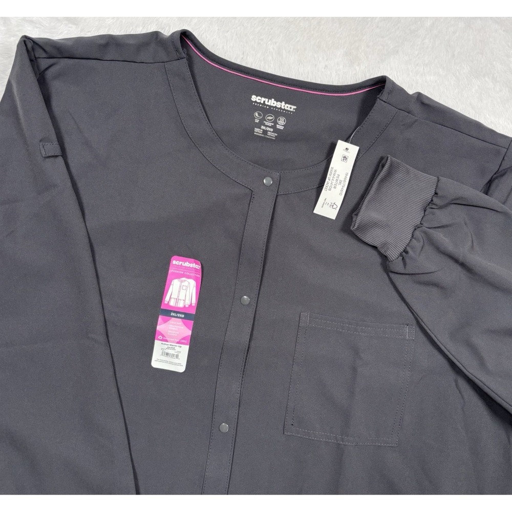 Scrubstar Warm Up Scrub Jacket Women 3XL Pewter Gray Stretch Medical Long Sleeve